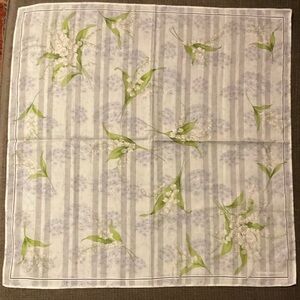 Vintage Pierre Balmain Green and Lavender Floral Striped Neckerchief Scarf